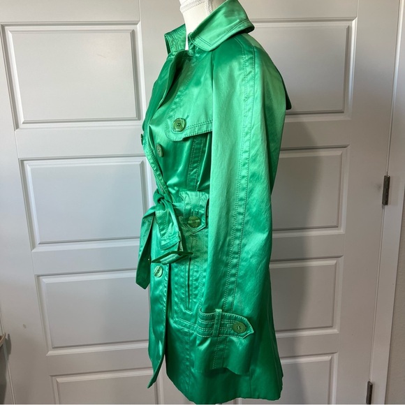 Jessica Simpson Green Double Breasted Trench Coat Belted Unique Piece XS - Picture 2 of 16